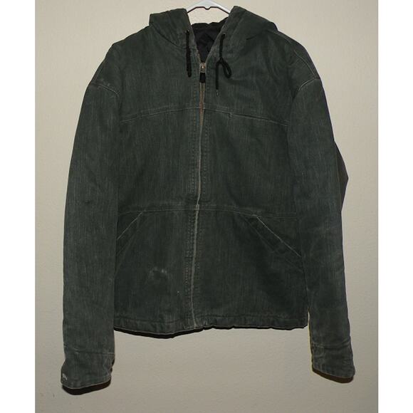 Dickies Large Men’s Quilted Insulated Canvas Work Jacket Green Zipper Front Hood - Picture 1 of 4